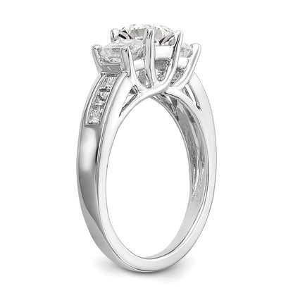 14K White Gold 3 Stone Simulated Diamond Engagement Ring