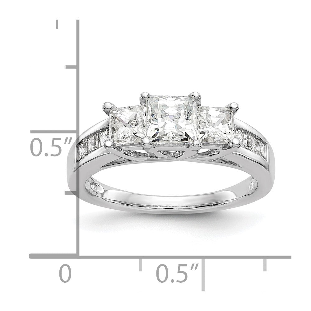 14K White Gold 3 Stone Simulated Diamond Engagement Ring