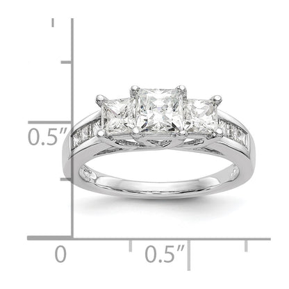 14K White Gold 3 Stone Simulated Diamond Engagement Ring