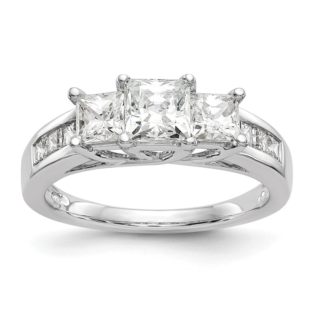 14K White Gold 3 Stone Simulated Diamond Engagement Ring