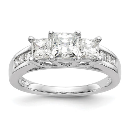 14K White Gold 3 Stone Simulated Diamond Engagement Ring