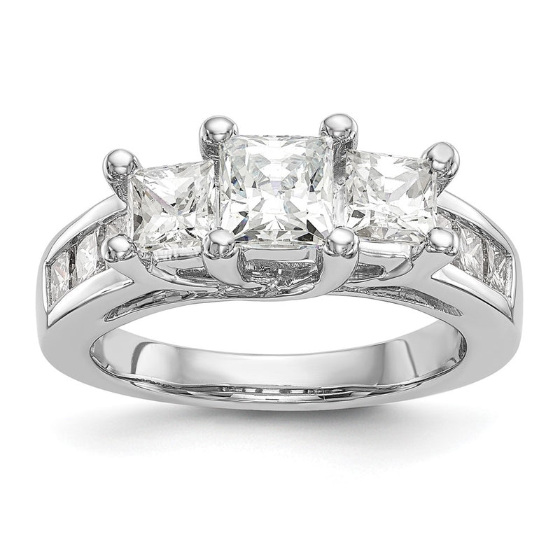 14K White Gold 3 Stone Simulated Diamond Engagement Ring