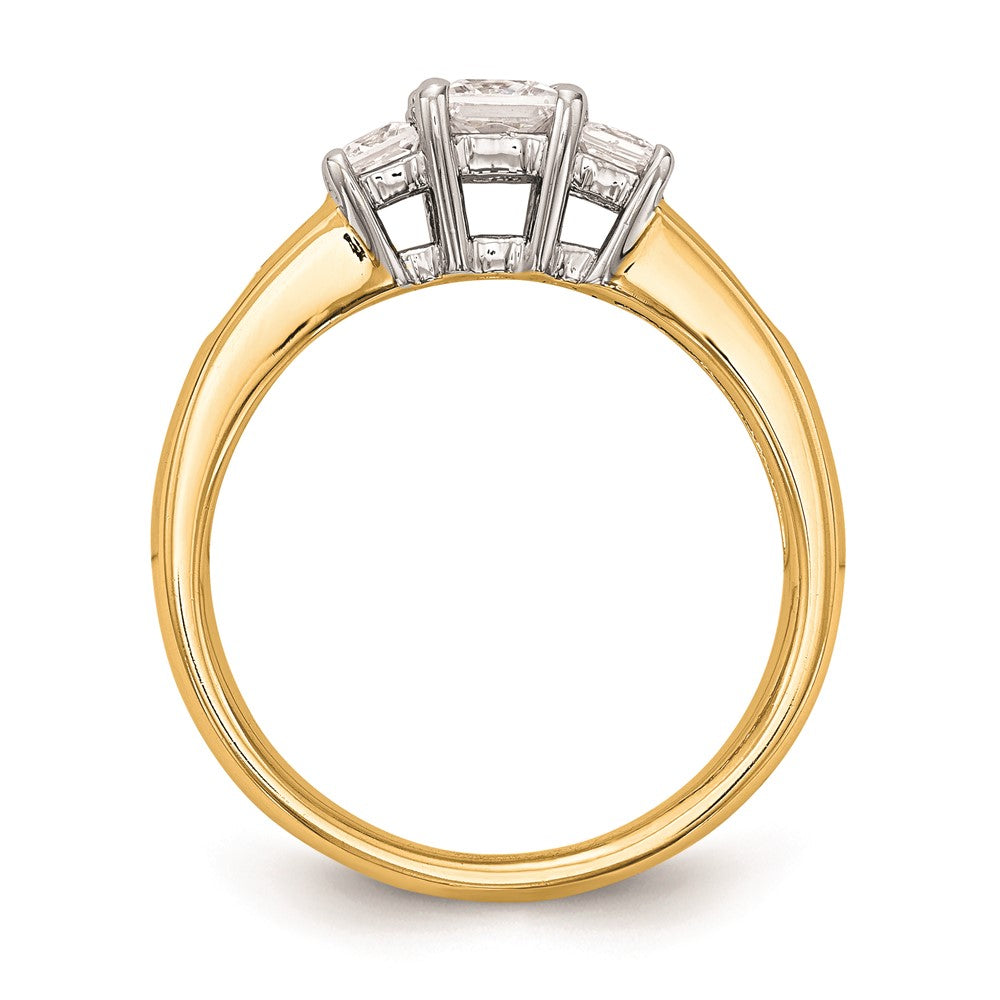 14K Two tone 3 Stone Simulated Diamond Engagement Ring