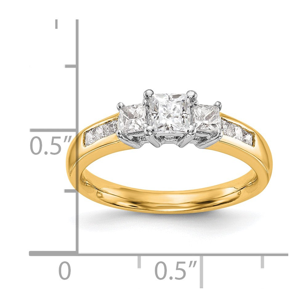 14K Two tone 3 Stone Simulated Diamond Engagement Ring