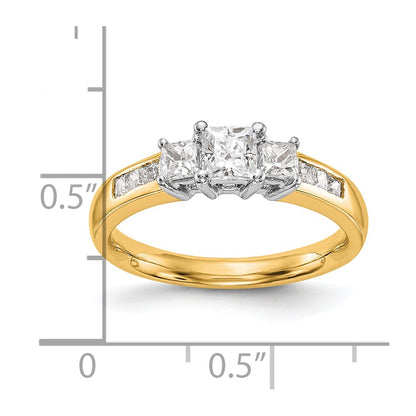 14K Two tone 3 Stone Simulated Diamond Engagement Ring