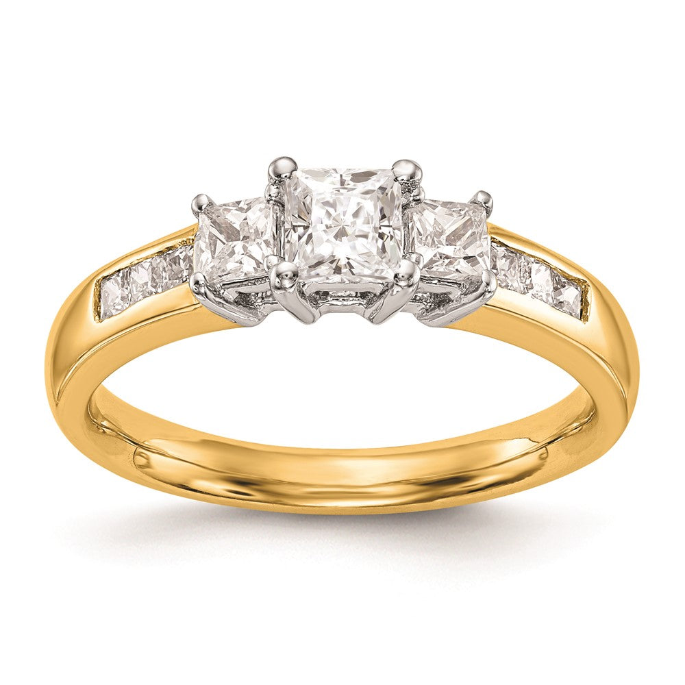 14K Two tone 3 Stone Simulated Diamond Engagement Ring