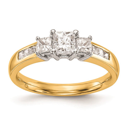 14K Two tone 3 Stone Simulated Diamond Engagement Ring