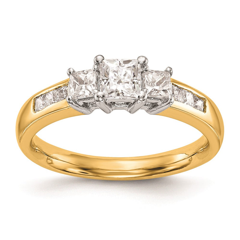 14K Two tone 3 Stone Simulated Diamond Engagement Ring