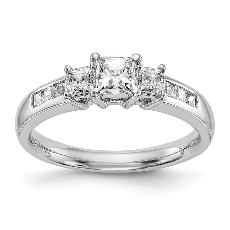 14K White Gold 3 Stone Simulated Diamond Engagement Ring