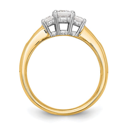 14K Two tone 3 Stone Simulated Diamond Engagement Ring