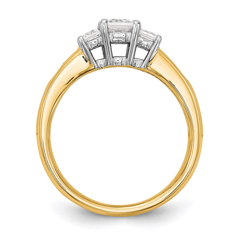 14K Two tone 3 Stone Simulated Diamond Engagement Ring