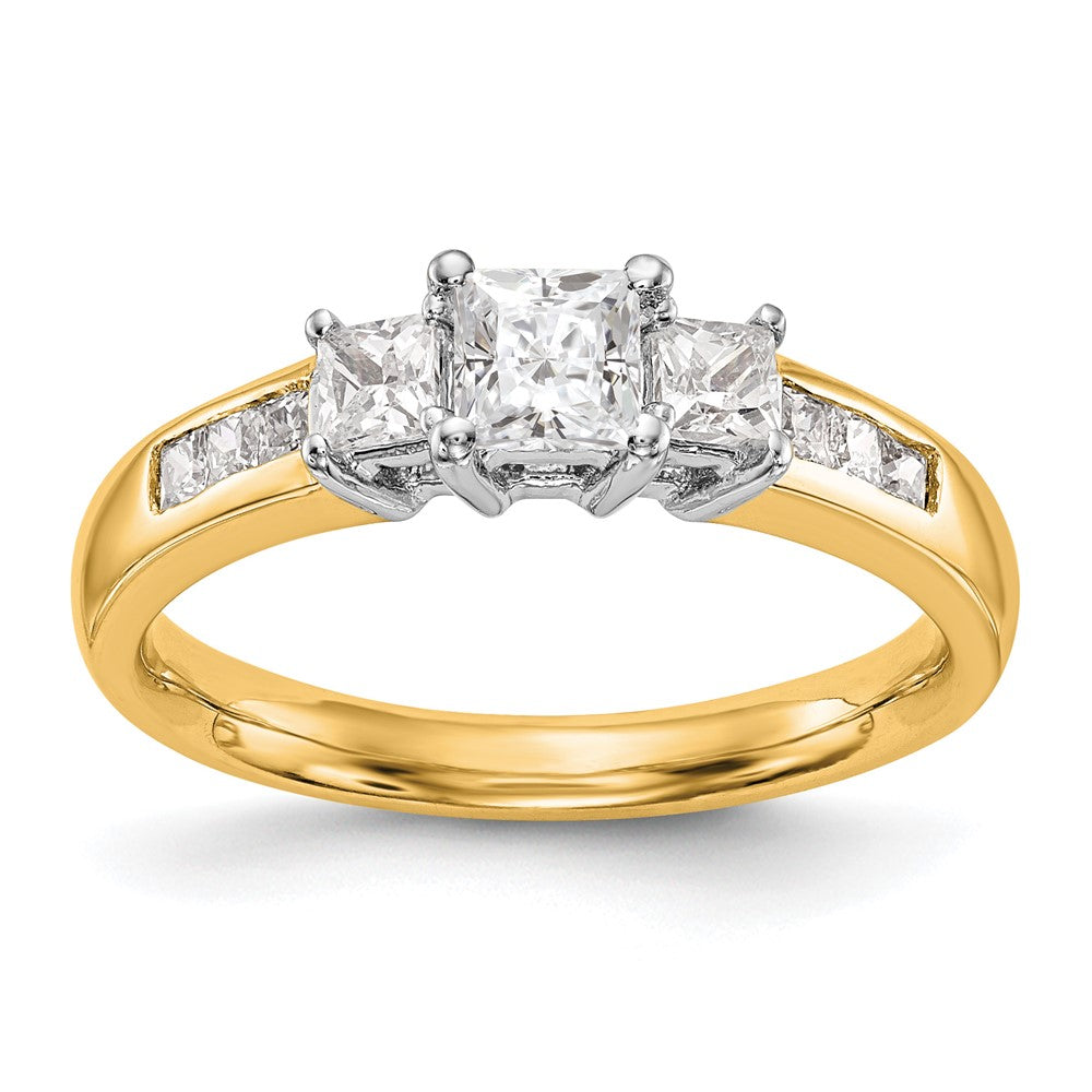 14K Two tone 3 Stone Simulated Diamond Engagement Ring