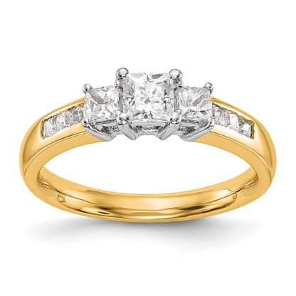 14K Two tone 3 Stone Simulated Diamond Engagement Ring