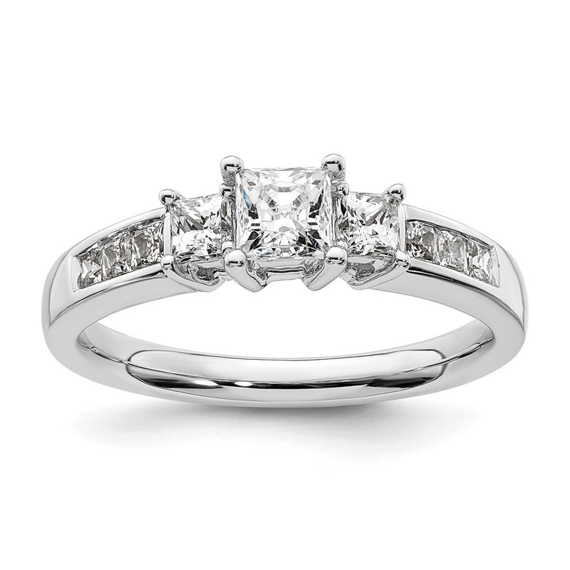 14K White Gold 3 Stone Simulated Diamond Engagement Ring