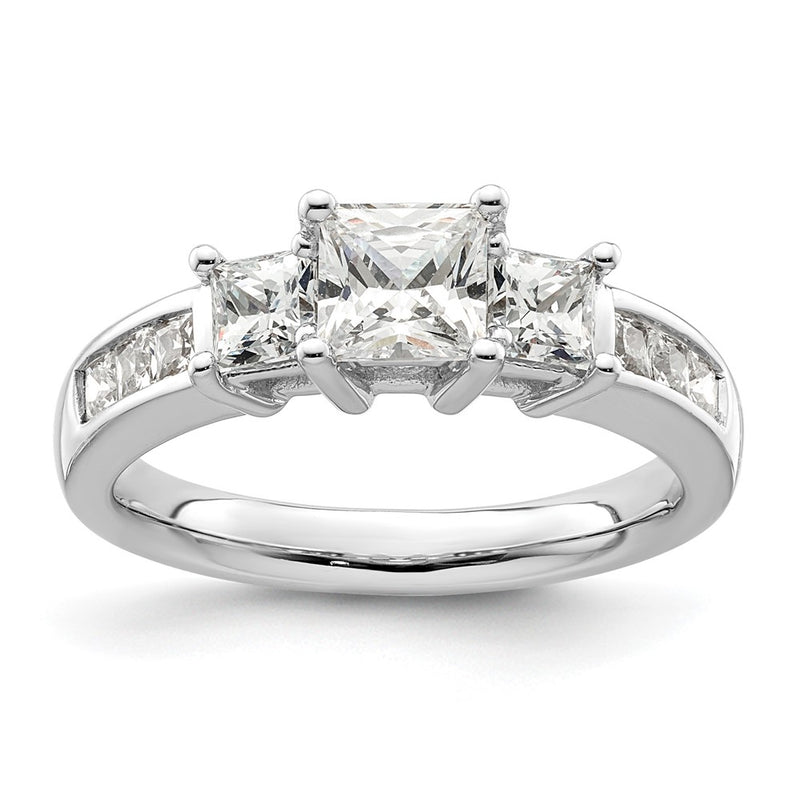 14K White Gold 3 Stone Simulated Diamond Engagement Ring