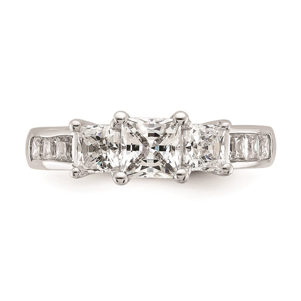 14K White Gold 3 Stone Simulated Diamond Engagement Ring