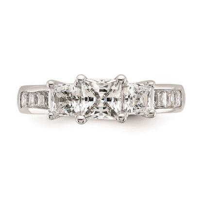 14K White Gold 3 Stone Simulated Diamond Engagement Ring