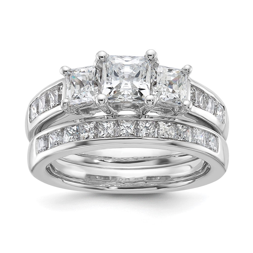 14K White Gold 3 Stone Simulated Diamond Engagement Ring