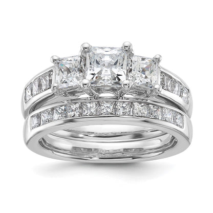 14K White Gold 3 Stone Simulated Diamond Engagement Ring