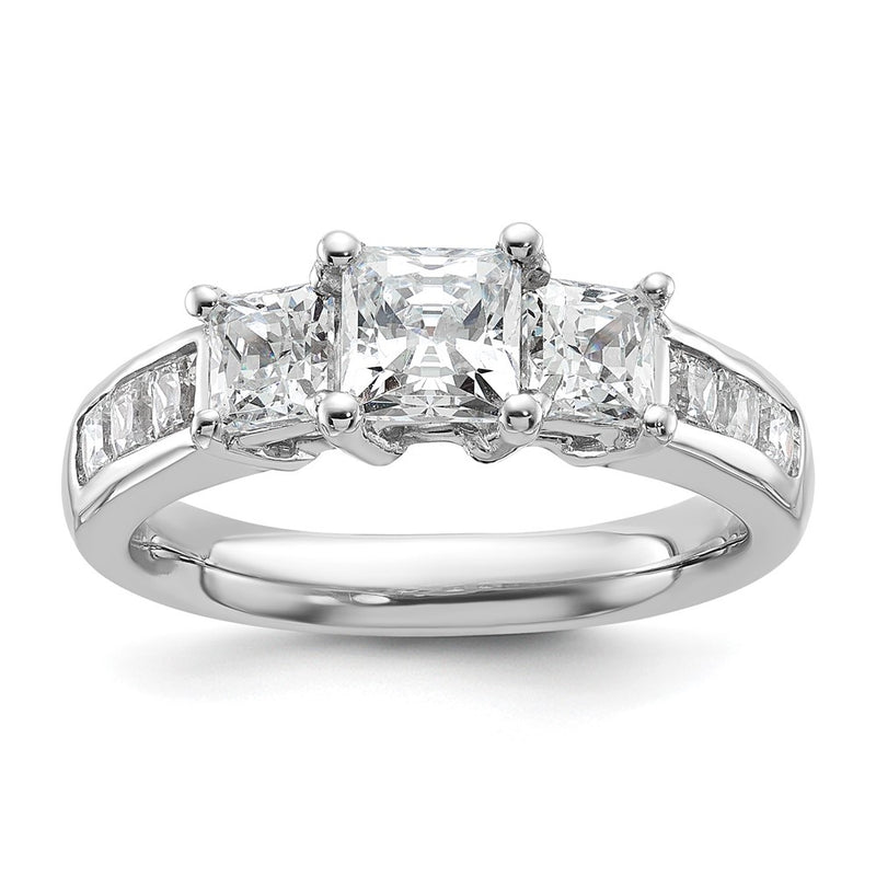 14K White Gold 3 Stone Simulated Diamond Engagement Ring