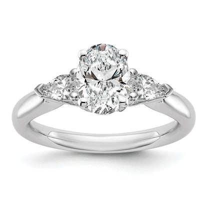 14K White Gold 3 Stone Simulated Diamond Peg Set Engagement Ring