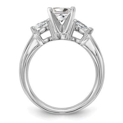 14K White Gold 3 Stone Simulated Diamond Peg Set Engagement Ring