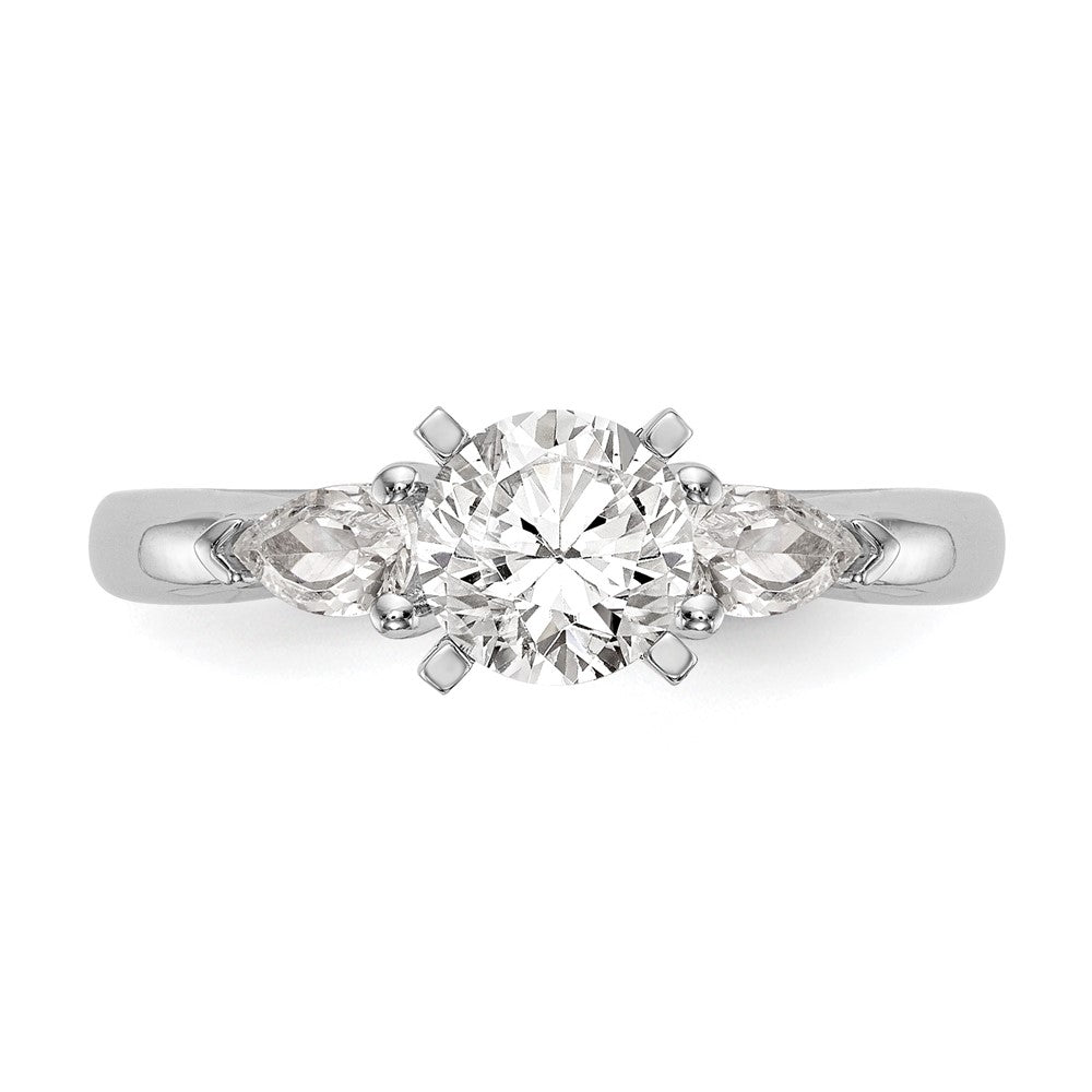 14K White Gold 3 Stone Simulated Diamond Peg Set Engagement Ring