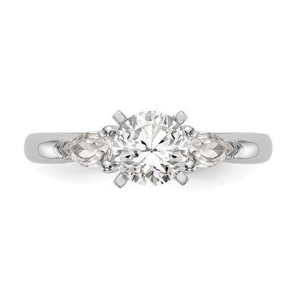 14K White Gold 3 Stone Simulated Diamond Peg Set Engagement Ring