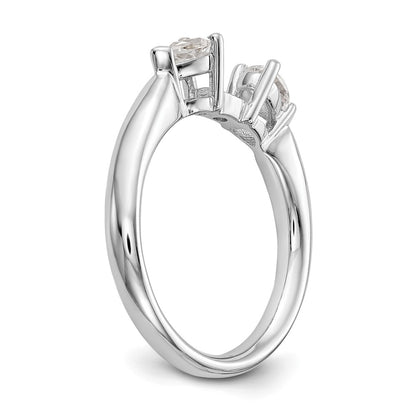 14K White Gold 3 Stone Simulated Diamond Peg Set Engagement Ring