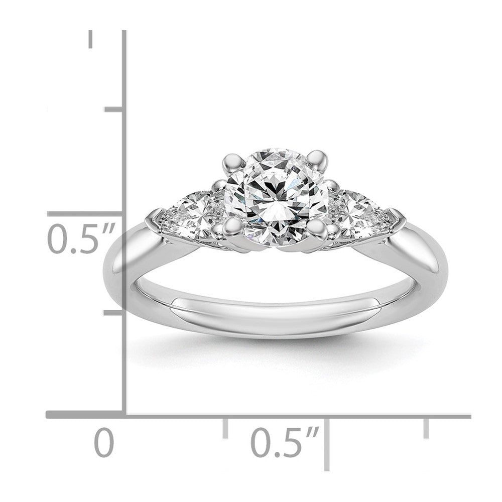 14K White Gold 3 Stone Simulated Diamond Peg Set Engagement Ring