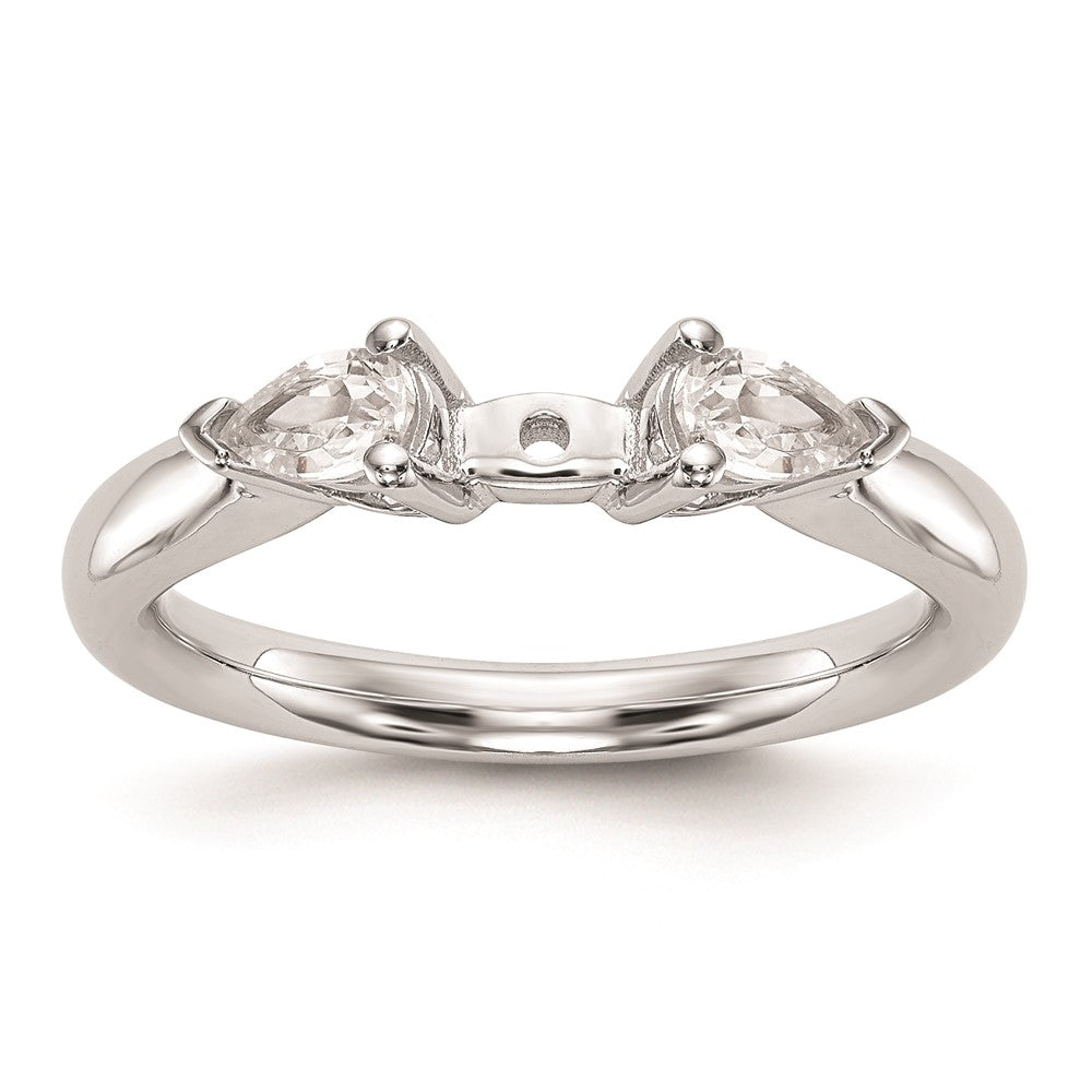 14K White Gold 3 Stone Simulated Diamond Peg Set Engagement Ring