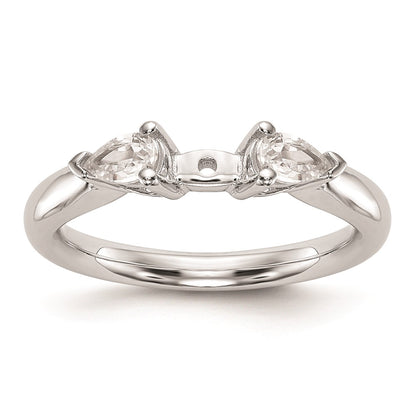 14K White Gold 3 Stone Simulated Diamond Peg Set Engagement Ring