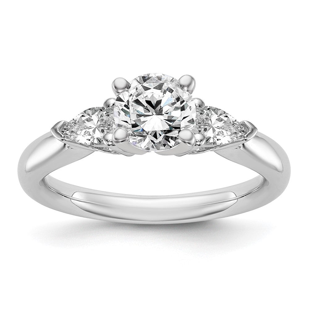 14K White Gold 3 Stone Simulated Diamond Peg Set Engagement Ring