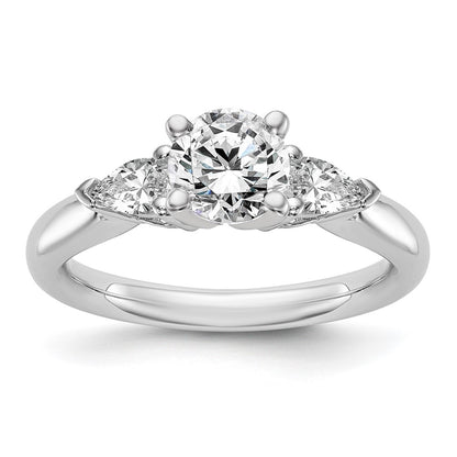 14K White Gold 3 Stone Simulated Diamond Peg Set Engagement Ring