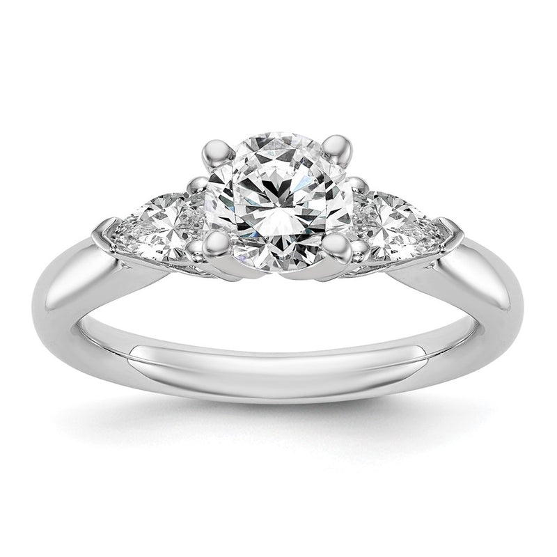 14K White Gold 3 Stone Simulated Diamond Peg Set Engagement Ring