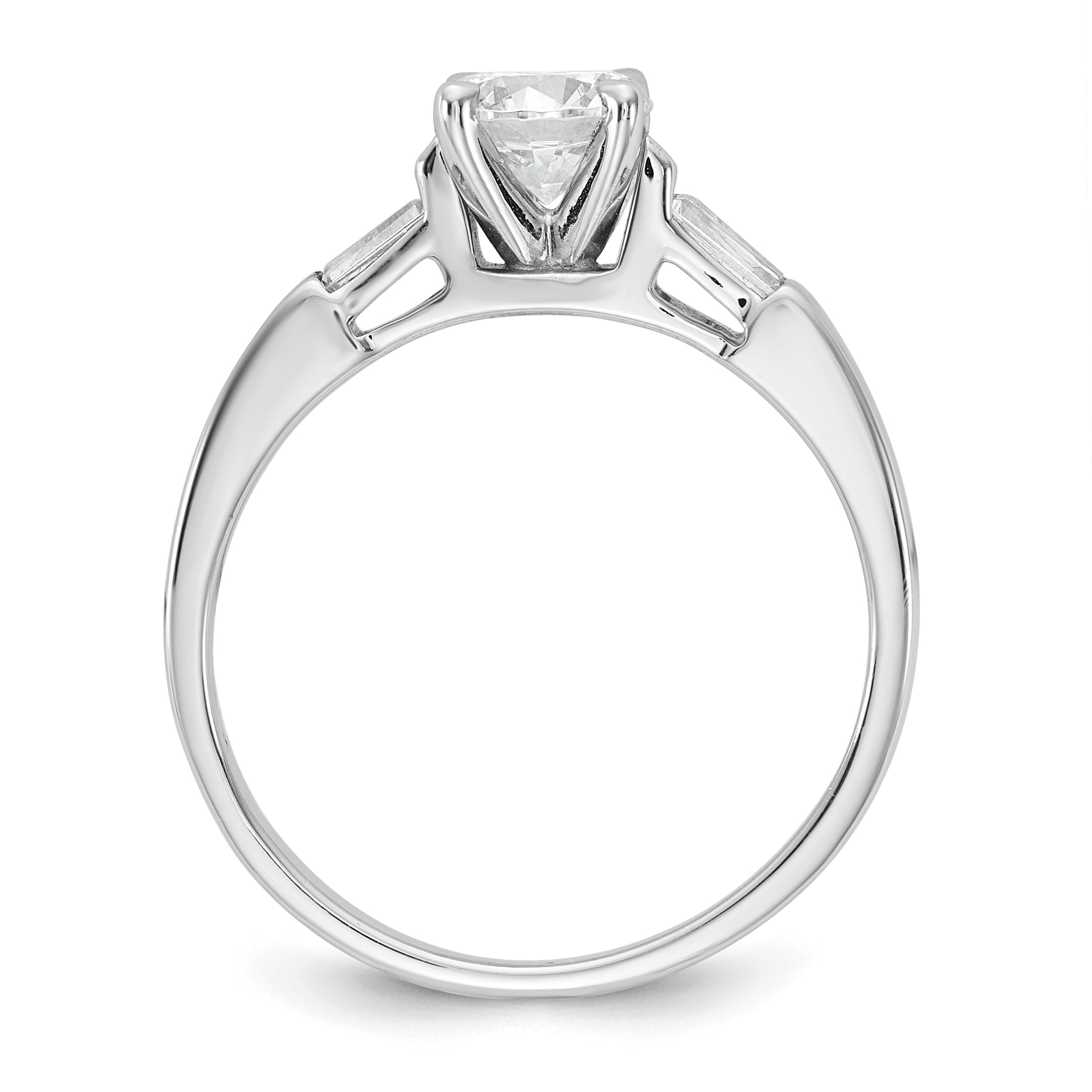 14K White Gold 3 Stone Diamond Peg Set Includes 2 Baquette Side Stones Engagement Ring, No Head