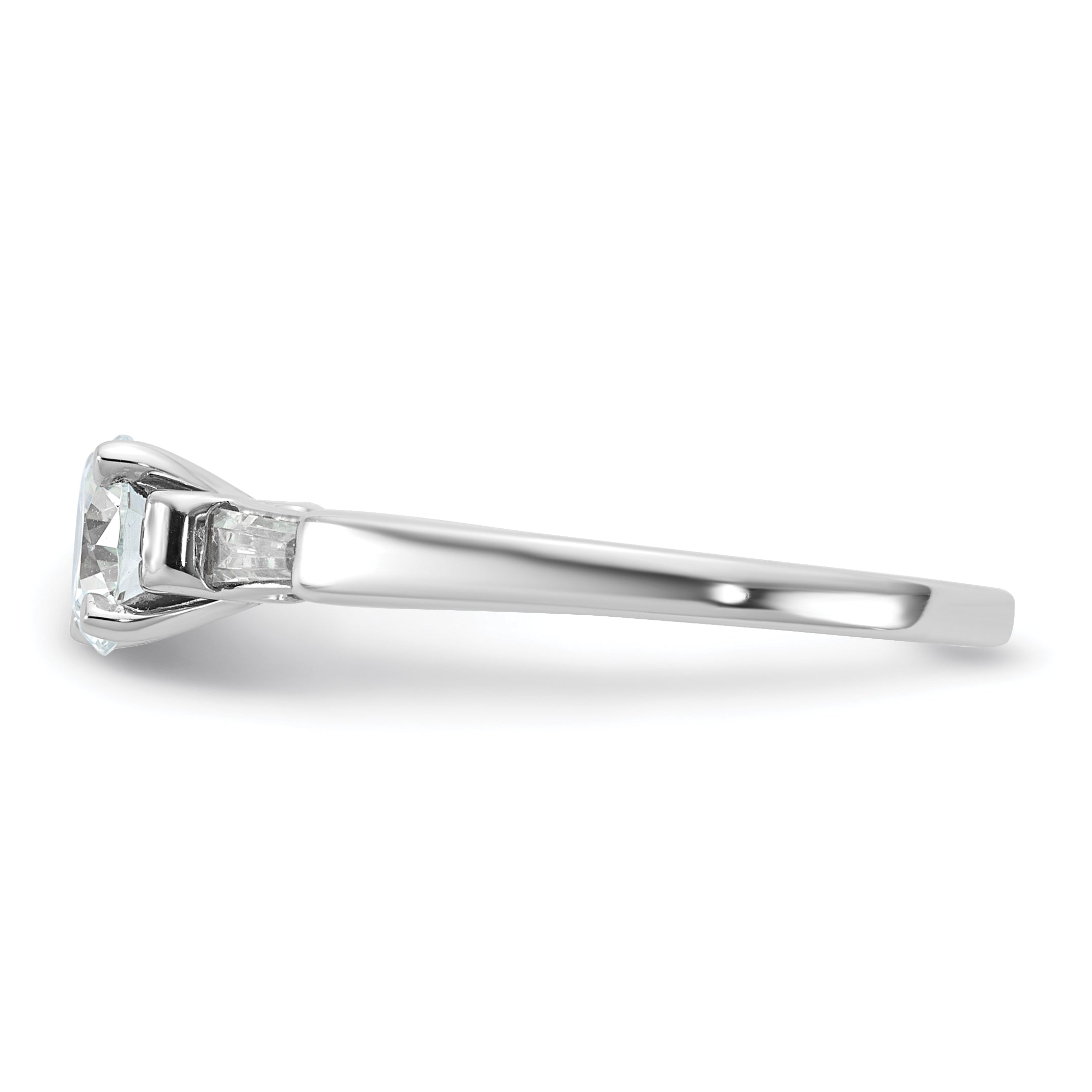 14K White Gold 3 Stone Diamond Peg Set Includes 2 Baquette Side Stones Engagement Ring, No Head