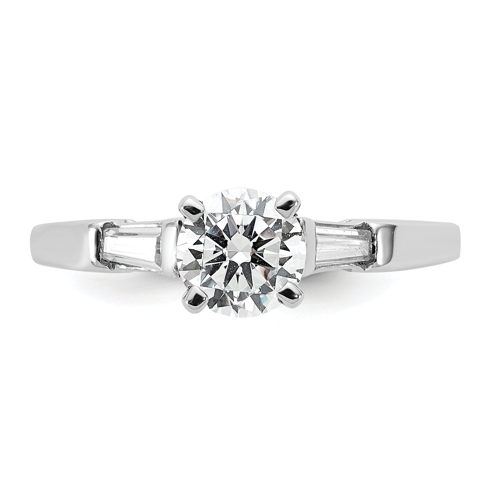 14K White Gold 3 Stone Diamond Peg Set Includes 2 Baquette Side Stones Engagement Ring, No Head