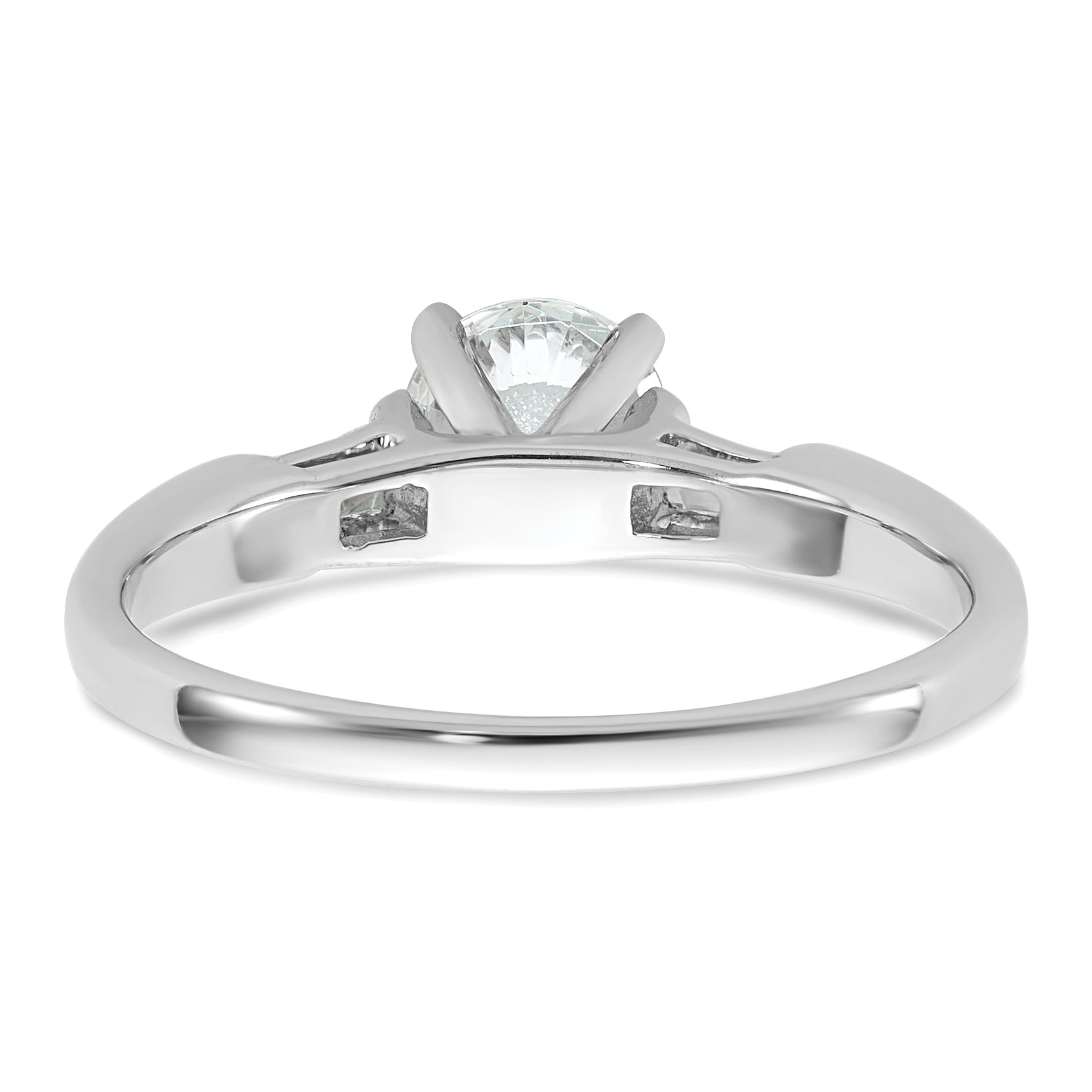 14K White Gold 3 Stone Diamond Peg Set Includes 2 Baquette Side Stones Engagement Ring, No Head