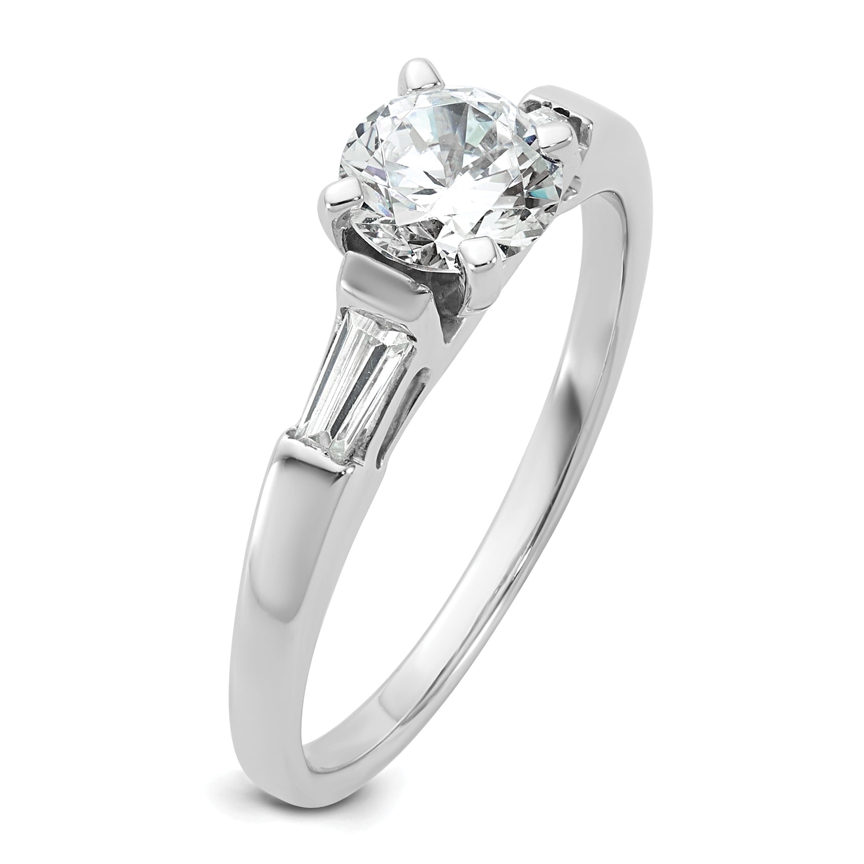 14K White Gold 3 Stone Diamond Peg Set Includes 2 Baquette Side Stones Engagement Ring, No Head