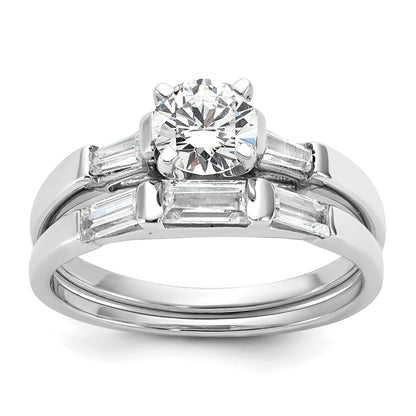 14K White Gold 3 Stone Diamond Peg Set Includes 2 Baquette Side Stones Engagement Ring, No Head
