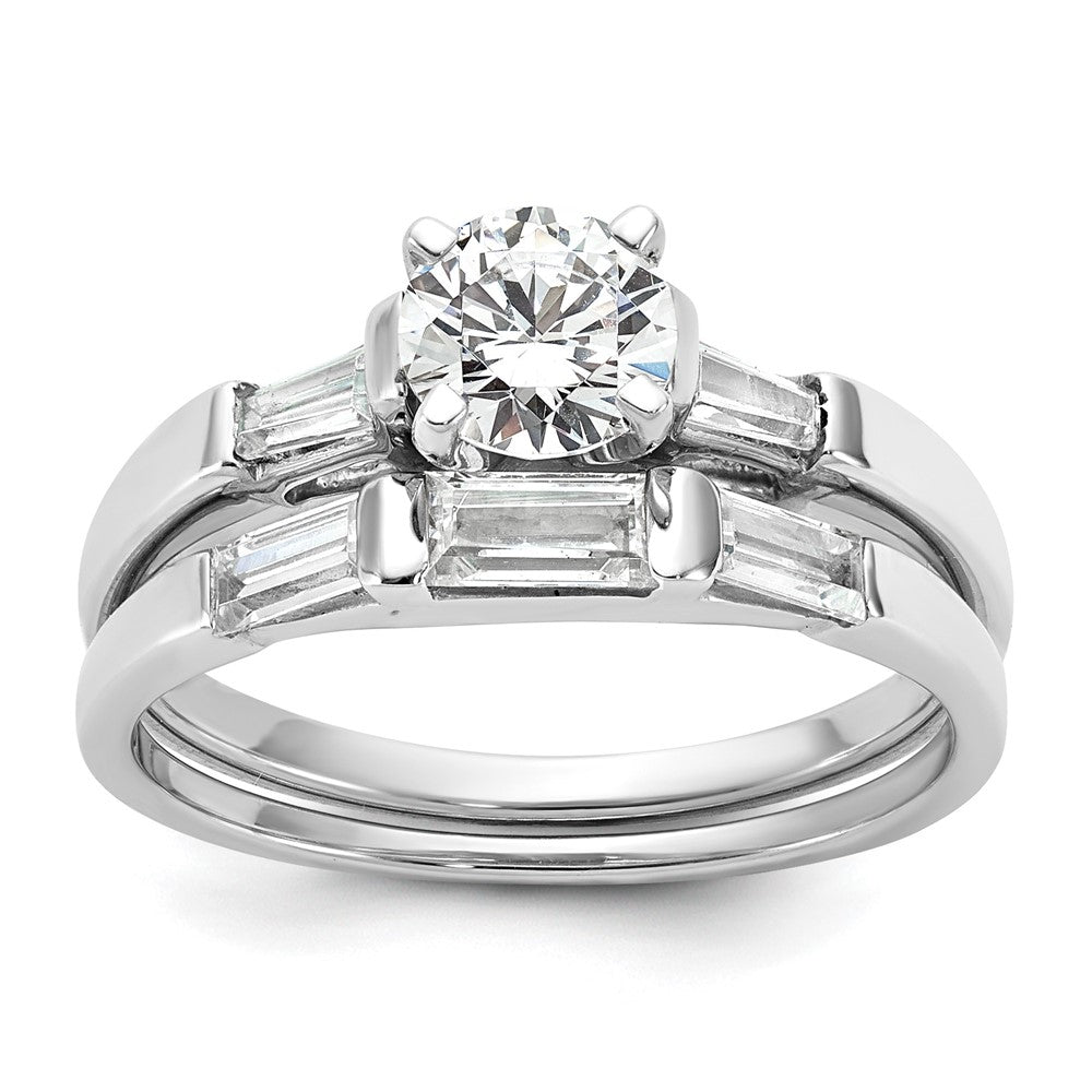 14K White Gold 3-Stone Diamond Peg Set Semi Mount Engagement Ring