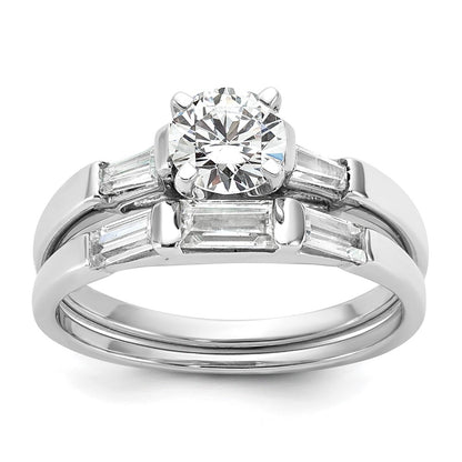 14K White Gold 3-Stone Diamond Peg Set Semi Mount Engagement Ring