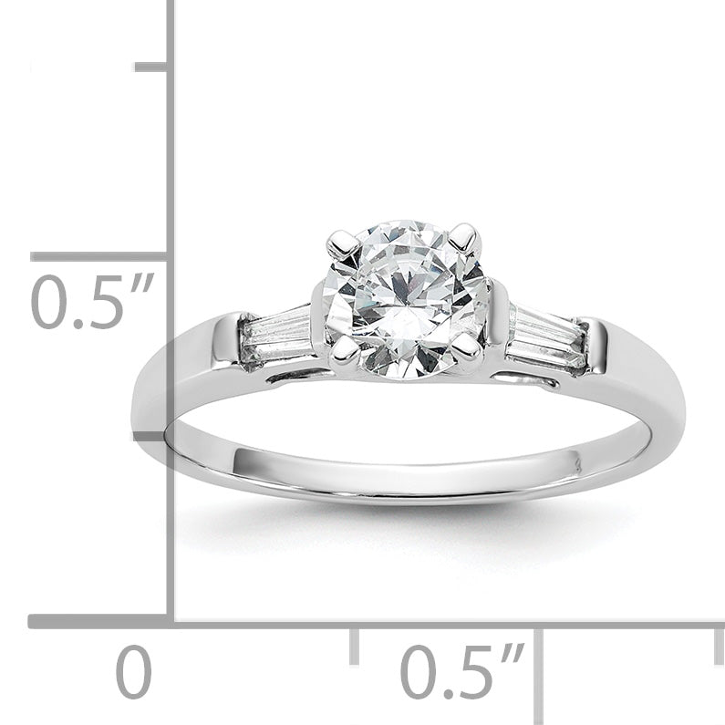 14K White Gold 3 Stone Diamond Peg Set Includes 2 Baquette Side Stones Engagement Ring, No Head