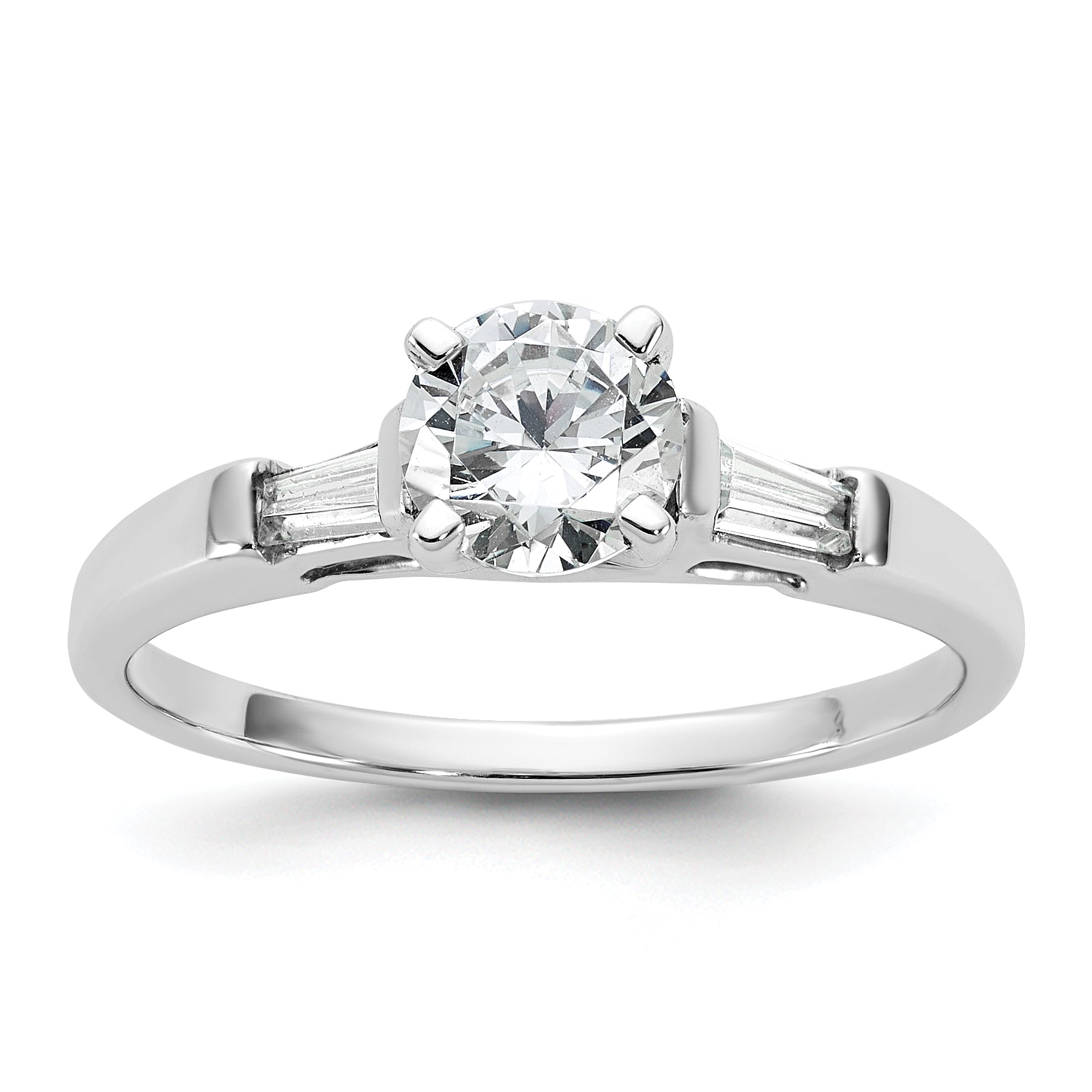 14K White Gold 3 Stone Diamond Peg Set Includes 2 Baquette Side Stones Engagement Ring, No Head