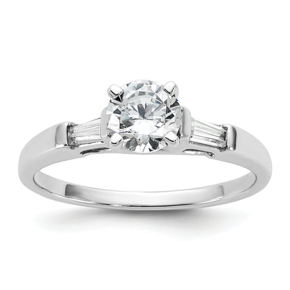 14K White Gold 3 Stone Diamond Peg Set Includes 2 Baquette Side Stones Engagement Ring, No Head