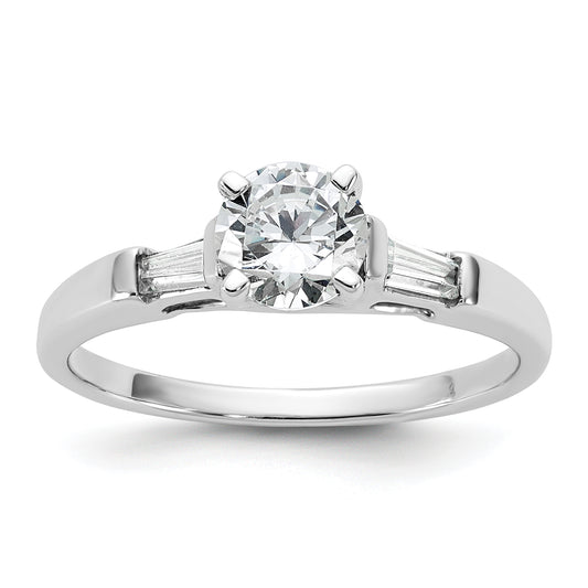 14K White Gold 3 Stone Diamond Peg Set Includes 2 Baquette Side Stones Engagement Ring, No Head