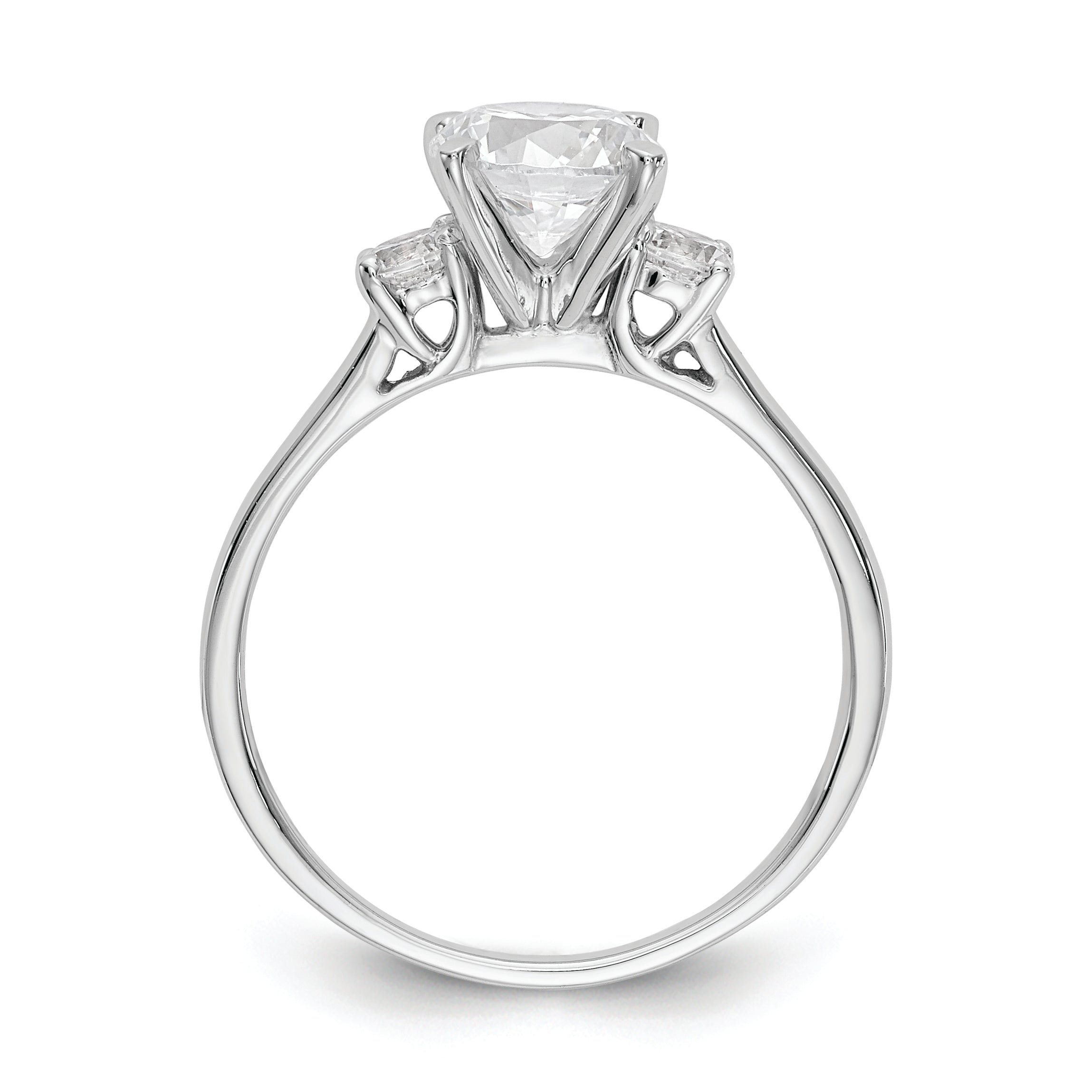 14K White Gold 3 Stone Peg Set Center Semi Mount Diamond Engagement Ring