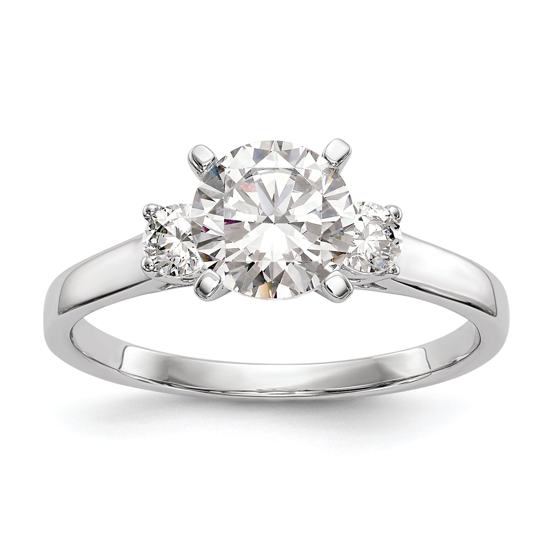 14K White Gold 3 Stone Peg Set Center Semi Mount Diamond Engagement Ring