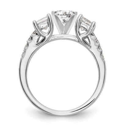 14K White Gold 3 Stone Plus Peg Set Center Semi Mount Princess Diamond Engagement Ring
